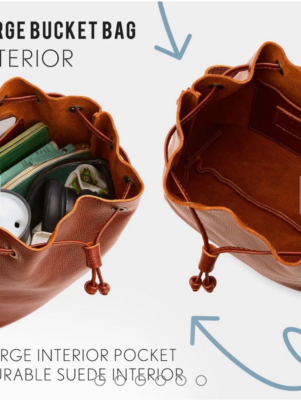 Portland Leather Large Bucket Bag In Nutmeg - Picture 9 of 14